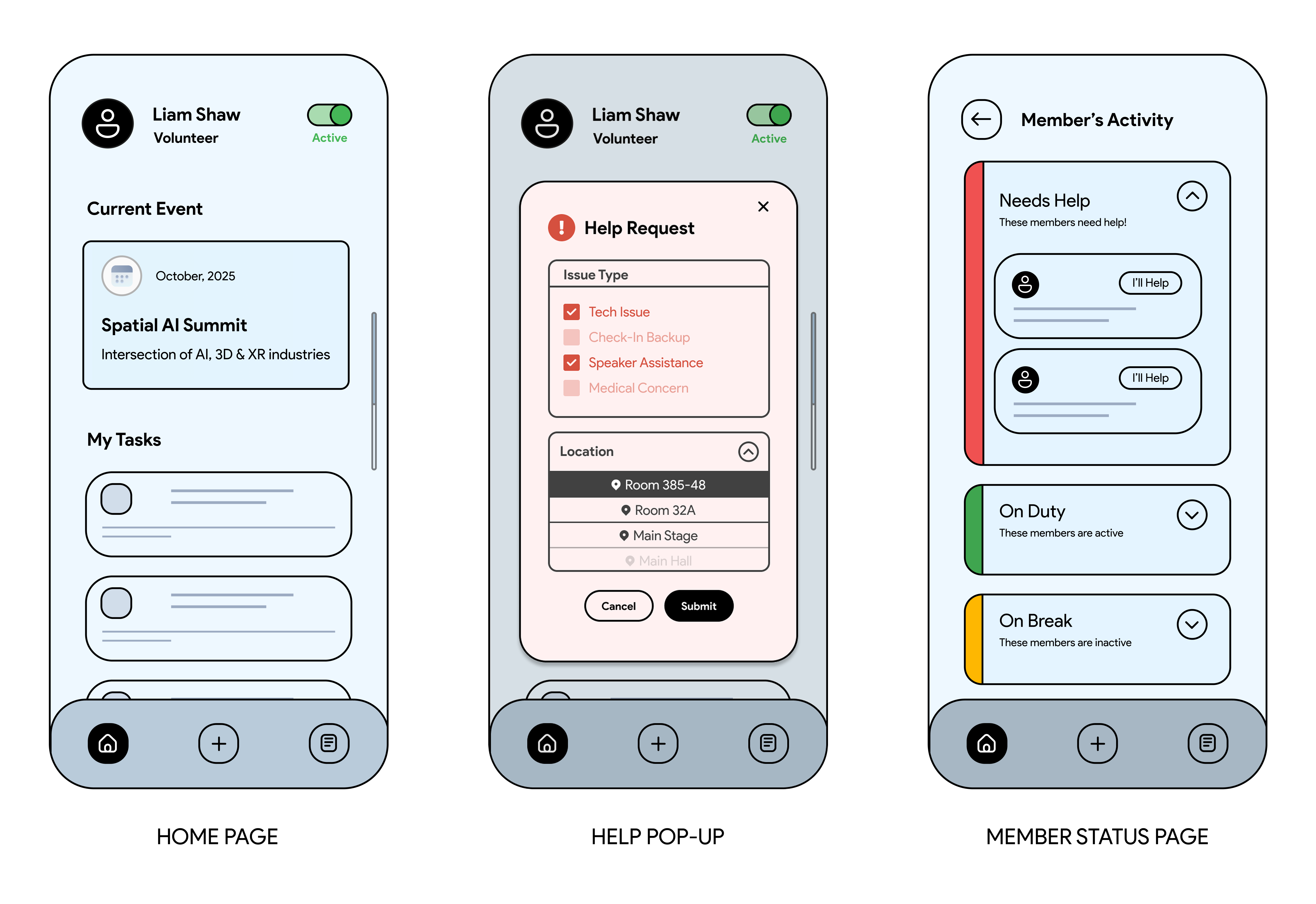 Volunteer Dashboard Wireframes