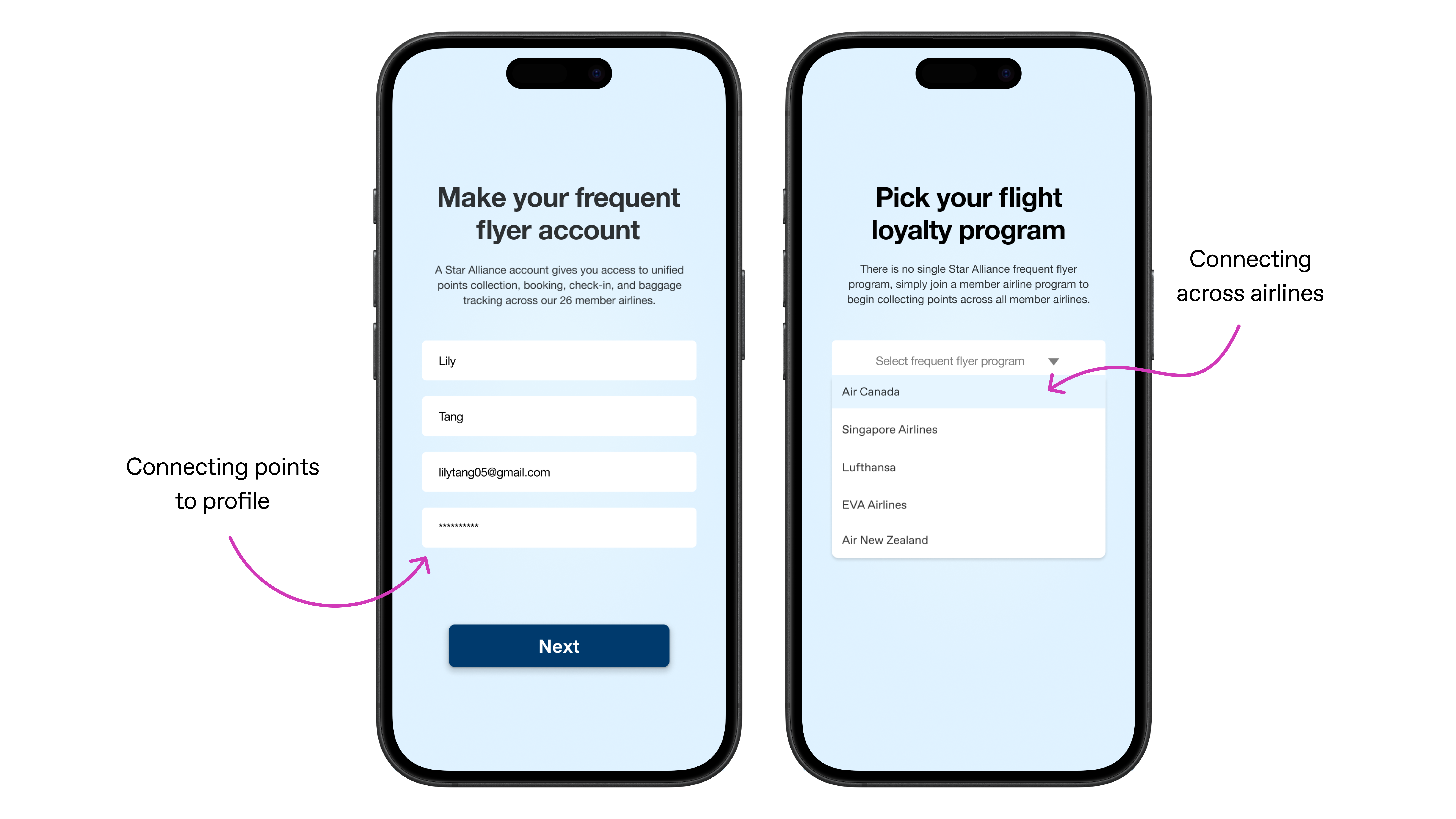Create an account screens